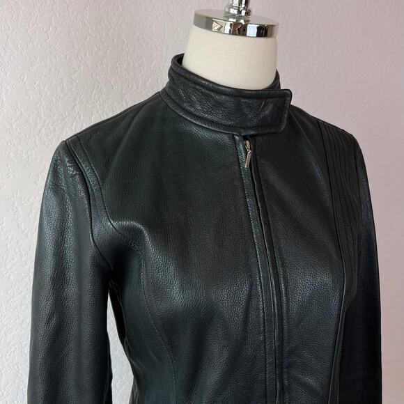Vintage Y2K Banana Republic Black Leather Jacket Womens Medium Zip Up - Picture 2 of 15